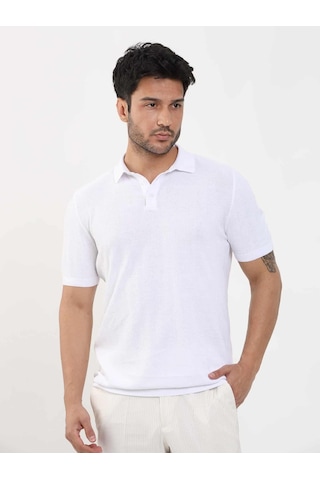Dufy Beyaz Erkek Slim Fit Balıksırtı Desenli Polo Yaka Kazak - 104551-beyaz Beyaz