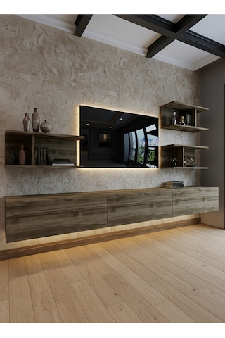 Resital Ledli Duvara Monte Tv Sehpası - Ceviz - W6011-2 Ceviz