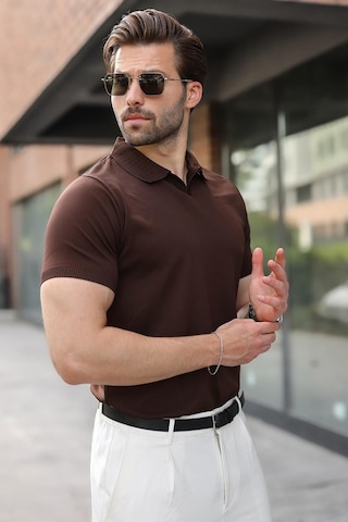 Madmext Kahverengi Regular Fit Polo Yaka Triko Erkek Tişört E7502