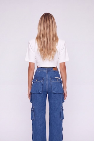 Holly Lolly Yüksek Bel Wide Leg Cargo Jean Pantolon Mavi