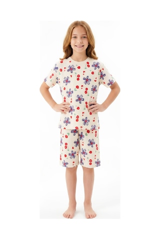 Modanino Kız Çocuk %100 Pamuk Pijama Takımı 8-13 Yaş 12697ıs Ekru