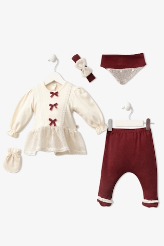Minizeyn 0/3 Ay Kız Olivia 5'li Set Krem - Kırmızı