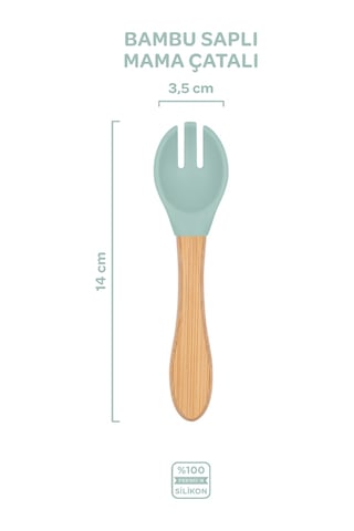 Bambu Saplı Silikon Mama Çatalı Spring Yeşil