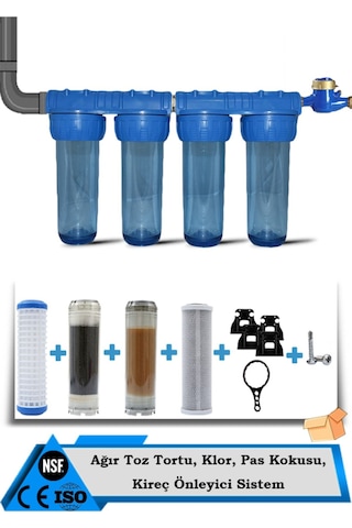 Watermelon Daire Bina Sayaç Girişi 4 Aşama Su Arıtma Sistemi Toz Tortu Çamur Pas, Klor, Kireç Önleyici Set