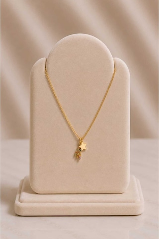Minimal Renkli Taşlı Kayan Yıldız Gold Kolye Altın
