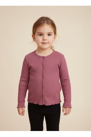 Kız Çocuk Fitilli %100 Pamuklu Düğmeli Hırka Bordo