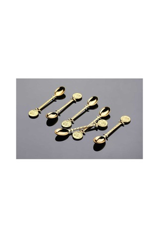 Çay Kaşığı Seti 12 Parça Osmanlı Motifli Metal Gold Gold Tonlu