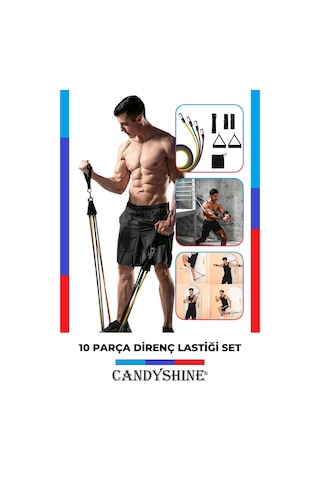 Candyshine 10 Parça Kondisyon Kardiyo Fitness Egzersiz Direnç Lastiği Çok Renkli