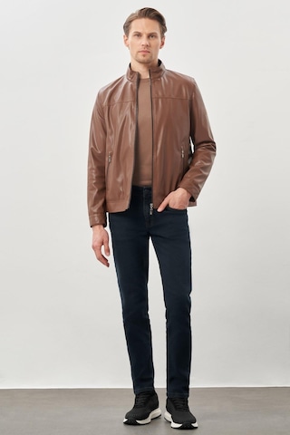 İmza Koyu Kahverengi Suni Deri Hakim Yaka Düz Yırtmaçsız Tam Astar Slim Fit Casual Deri Mont 1038245151 Koyu Kahverengi