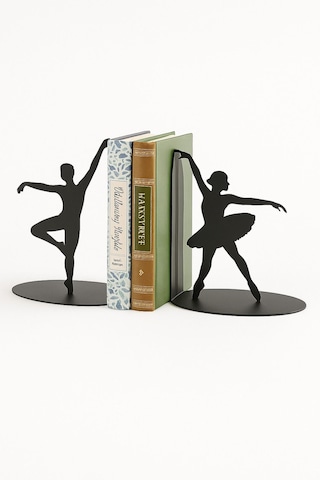 Balerin Figürlü Metal Kitap Tutucu 2 Li Set Dekoratif Masa Üstü Kitaplık Düzenleyici