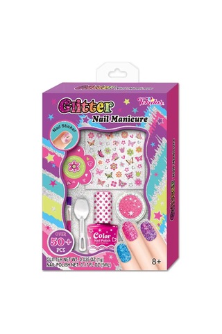 Tokidas Glitter Nail Manicure - Ojeli Simli Stickerlı Parıltılı Tırnak Manikür Makyaj Güzellik Seti N01ba-pembe