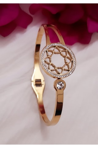 Giftworld Çelik Gold Taşlı Zarif Kelepçe Bileklik Altın