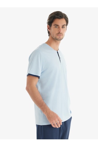 Blackspade Erkek Premium Kısa Kol Kapri Mavi Pijama Takım C0t1n7o04 Mavi