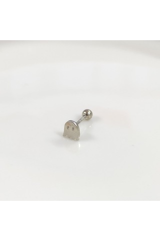 Sevimli Hayalet Gümüş Tragus Pıercıng - Rodyum Beyaz Beyaz