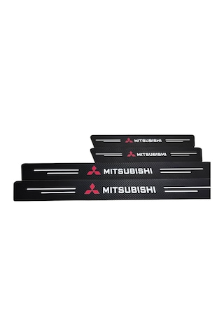 Mitsubishi Logolu Uyumlu Karbon Kapı Eşiği Koruyucu Bant Folyo 4'lü Set