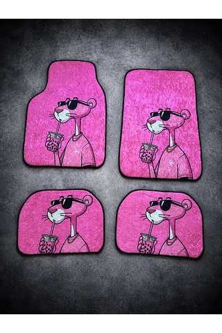 Pembe Panter Dekor Paspas A Kalite Baskılı Oto Halı Paspas Takımı 4 Takım Ön Arka Takım