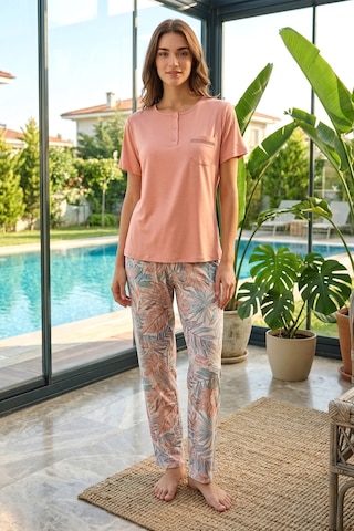 Remsa Kadın Viskon Kumaş Kısa Kol Pijama Takımı 3353 Pudra02
