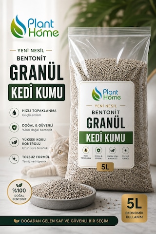 Yeni Nesil Bentonit Granül Kedi Kumu 5 L Hızlı Topaklanan, Yüksek Emilimli, Koku Kontrollü Diğer