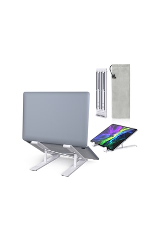 Kangvka Alüminyum Ergonomik Dizüstü Bilgisayar Tutucu, 4 Seviye Yükseklik Ayarı, 8-17.3 İnç Uyumlu, Soğutma Özelliği, Taşınabilir Klip Gümüş