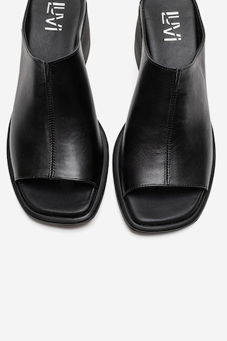 Luvishoes Sorex Siyah Cilt Hakiki Deri Kadın Kalın Topuklu Terlik