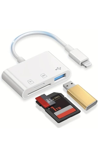 E-kervan 3'ü 1 Arada Apple Uyumlu iPhone Lightning To Tf Sd Kart Ve Usb Çevirici Dönüştürücü Sağlam 1 Adet