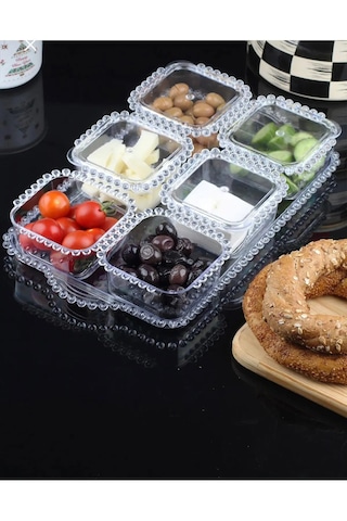 Boncuklu Akrilik 6'li Kahvaltı Takımı Şeffaf