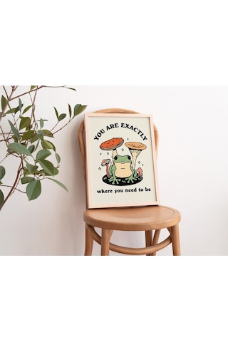 Kurbağa Mantarı Cottagecore, Sevimli Kurbağa, Pozitif, Retro Duvar Dekoru, Büyük Sanat