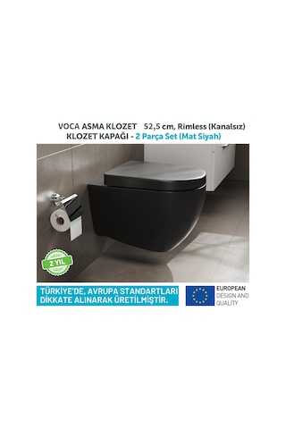 Aqua Bagno Voca Asma Klozet 54 Cm. , Mat Siyah -set 2 Parça -dp Kapak Dahil Siyah