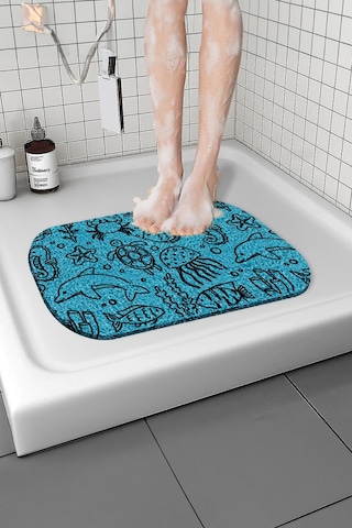 Desenli Banyo Paspası Kaymaz Taban Yumuşak Esnek Paspas Islak Zemin Hijyenik Paspas 40x60 Cm Mavi