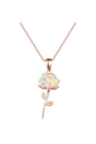 Beyaz Opal Çiçek Yaprak Kolye Gümüş