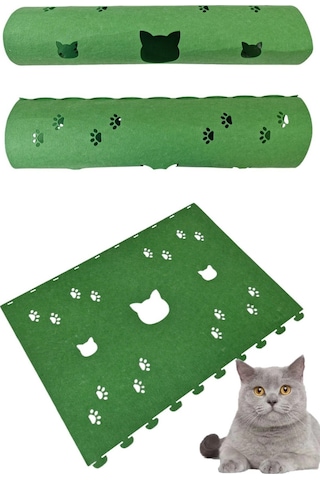 Kedi Oyuncağı Tüneli 1. Kalite 3mm Keçeden Geçmeli Kedi Ve Pati Figürlü 9 Renk A5