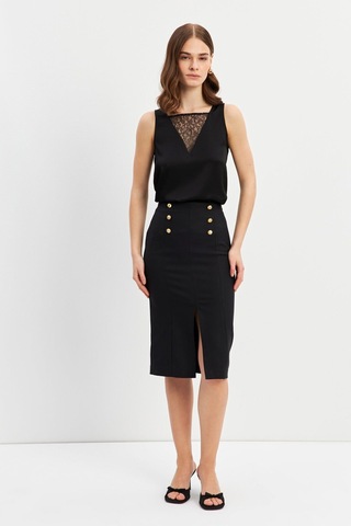 Stella Pulvis Siyah Düğme Detaylı Kalem Etek Siyah