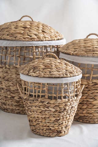 Soléa Hasır 3 Lü Kapaklı Sepet Seti Krem