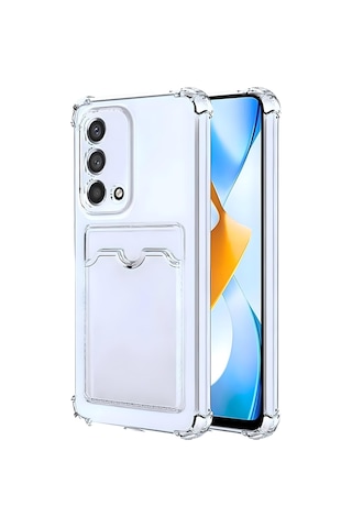 Oppo A74 Uyumlu Kamera Korumalı Kartlıklı Köşeleri Airbag Tasarımlı Darbe Önleyici Şeffaf