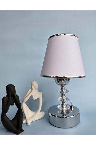 Fey Abajur Pilli Kablosuz Masa Lambası 25 Cm, El Yapımı Krom Metal Ayaklı Beyaz Kumaş Başlıklı, Başucu Lambası, Komodin Lambası, Dekoratif Gece Lambası, Beyaz Işık,pilli Abajur