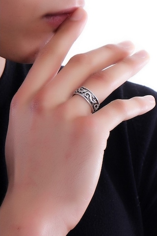 Erkek Antik Gümüş Kaplama Ejderha Baskılı Yüzük Çok Renkli