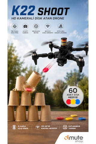 K22 Shoot Hd Kameralı Disk Atan Drone Brushless Motor Katlanabilir