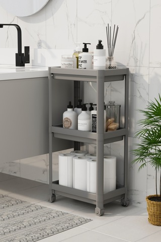 3 Katlı Banyo Raf Ünitesi Peggy Gri Banyo Düzenleyici Şampuanlık Havluluk Dolap Gri Renkli