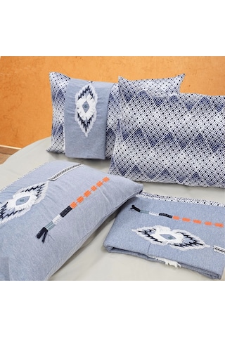 Yatak Örtüsü Seti & Nakışlı Nevresim Takımı Mavi 9 Parça Mavi