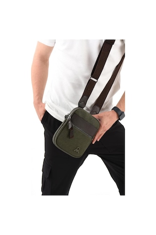 Kanvas Kumaş Telefon Çantası Erkek Postacı Çanta 20 12 Cm Çapraz Askılı Omuz Çantası Mega Çanta Haki