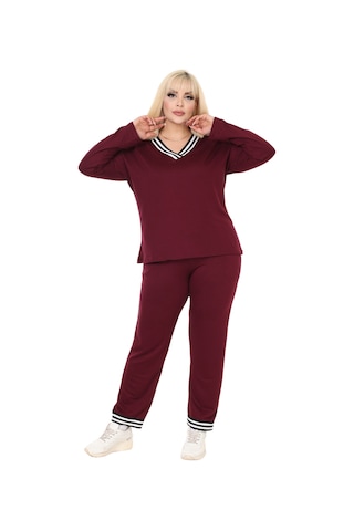 Melsay Butik Bordo V Yaka Yakası Şerit Detaylı Eşofman Takımı Bordo