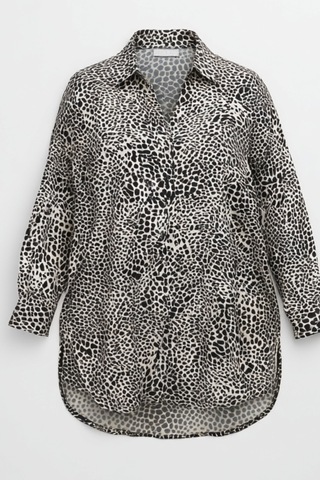 Hanezza Şıklığına Leopar Dokunuşu: Büyük Beden Kadın Pamuklu Viskon Gömlek/tunik Siyah Leo - 517978509 Siyah Leo