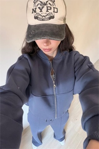Neşeli Butik Kadın Oversize 3 İplik Cepli Eşofman Takımı Nm029 Antrasit