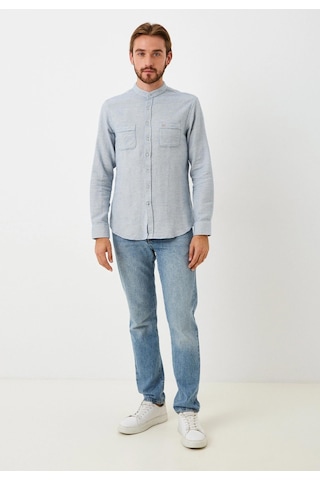 Erkek Gömlek Uzun Kol Mavi Slim Fit Hakim Yaka Ncs Jeans 7114 Mavi