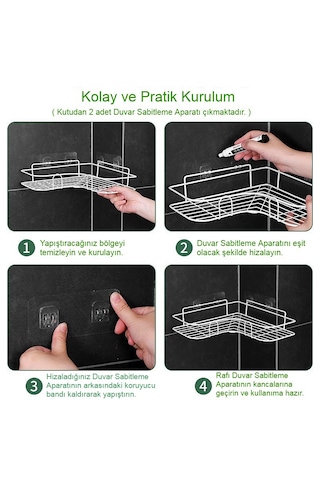 Tekli Geniş Banyo Rafı L Tasarım Banyo Düzenleyici Yapışkanlı Çok Amaçlı Köşe Rafı Organizatör Beyaz