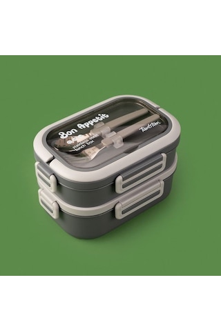 Tantioni Dikdörtgen Çatal Ve Kaşıklı Yemek Taşıma Kabı - Gri - 850 Ml Gri