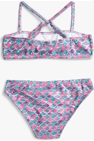 Koton Bikini Takımı Parlak Askılı Fırfırlı Mavi Desenli 2skg00014bm 2SKG00014BM05D Mavi
