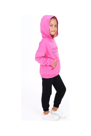 Toontoy Kids Toontoy Kız Çocuk Kapüşonlu Kanguru Cepli Baskılı Eşofman Takım Açık Fuşya