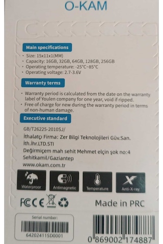 Okam 64gb Hafıza Kartı Wifi Solar Kameralara Uyumlu