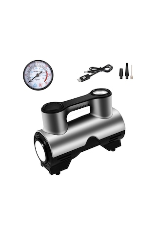 Reedark Araç Ve Ev Kullanıma Uygun Usb Şarjlı Lastik Pompa, Led Işık Ve 3 Hava Ucu İle, Göstergeli Gümüş-siyah St-211
